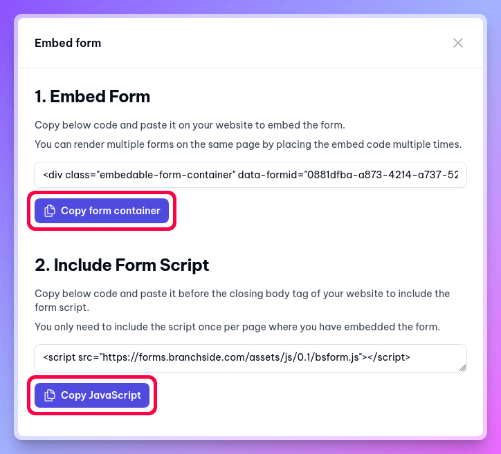 Copy code snippets
